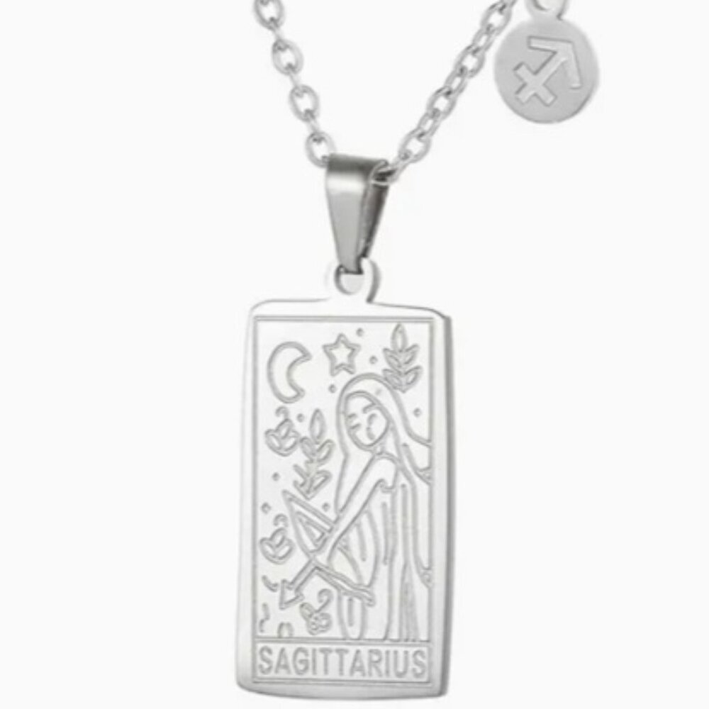 Sagittarius Zodiac Necklace 18K Gold Electro-Plated Stainless Steel Silver - Picture 2 of 4